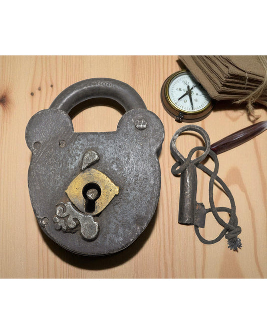 Antique Iron Large Size Pad Lock With Key Original Old Hand Crafted Working