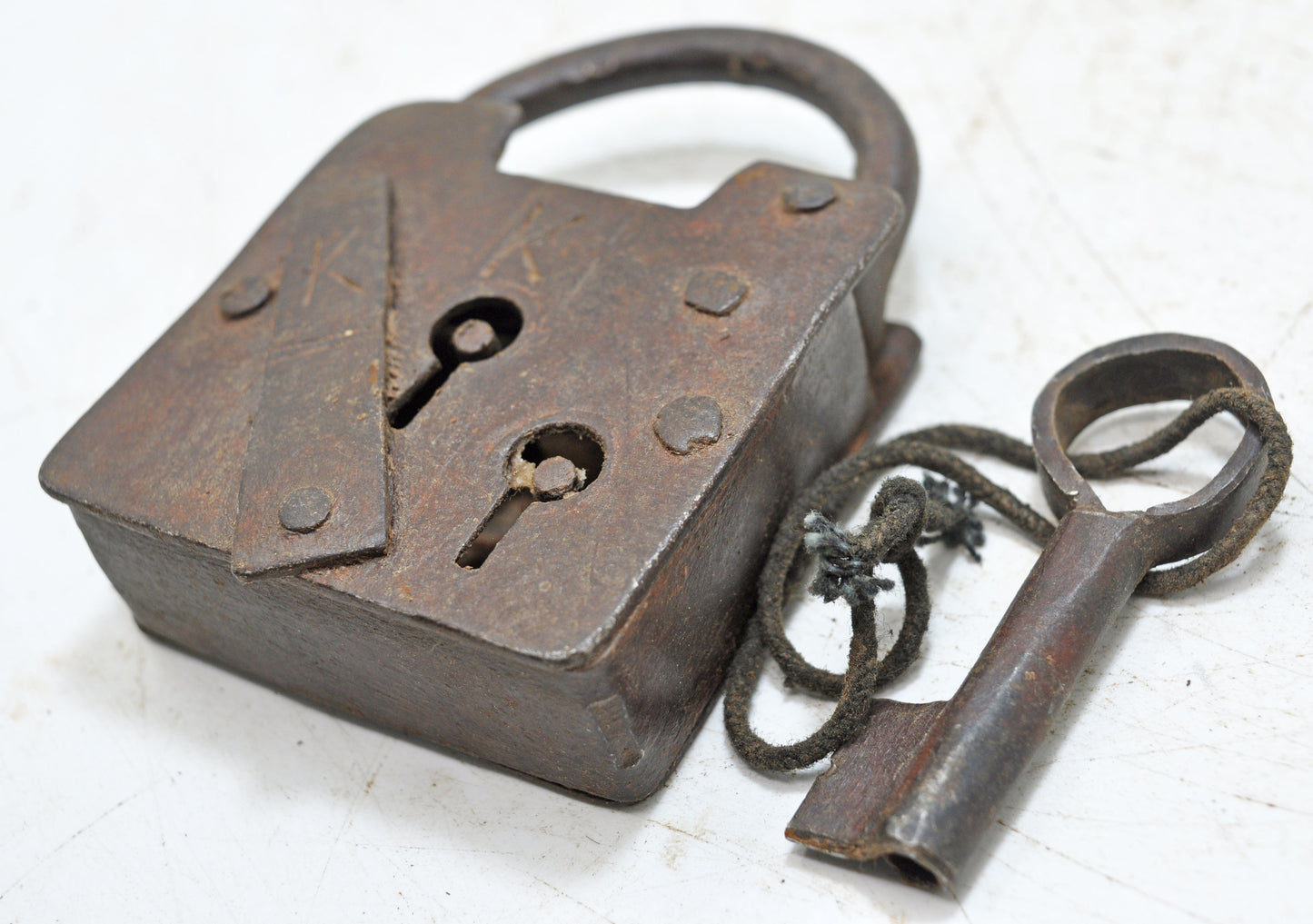 Antique Iron Large Size Pad Lock With Key Original Old Hand Crafted Working