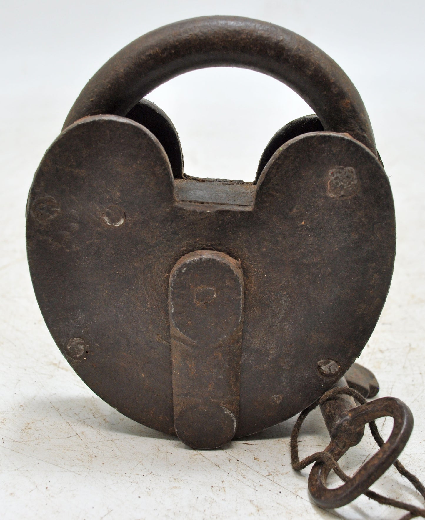 Antique Iron Round Pad Lock with Key Original Old Hand Crafted Engraved Working