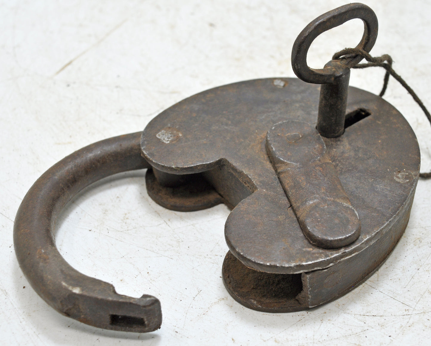 Antique Iron Round Pad Lock with Key Original Old Hand Crafted Engraved Working