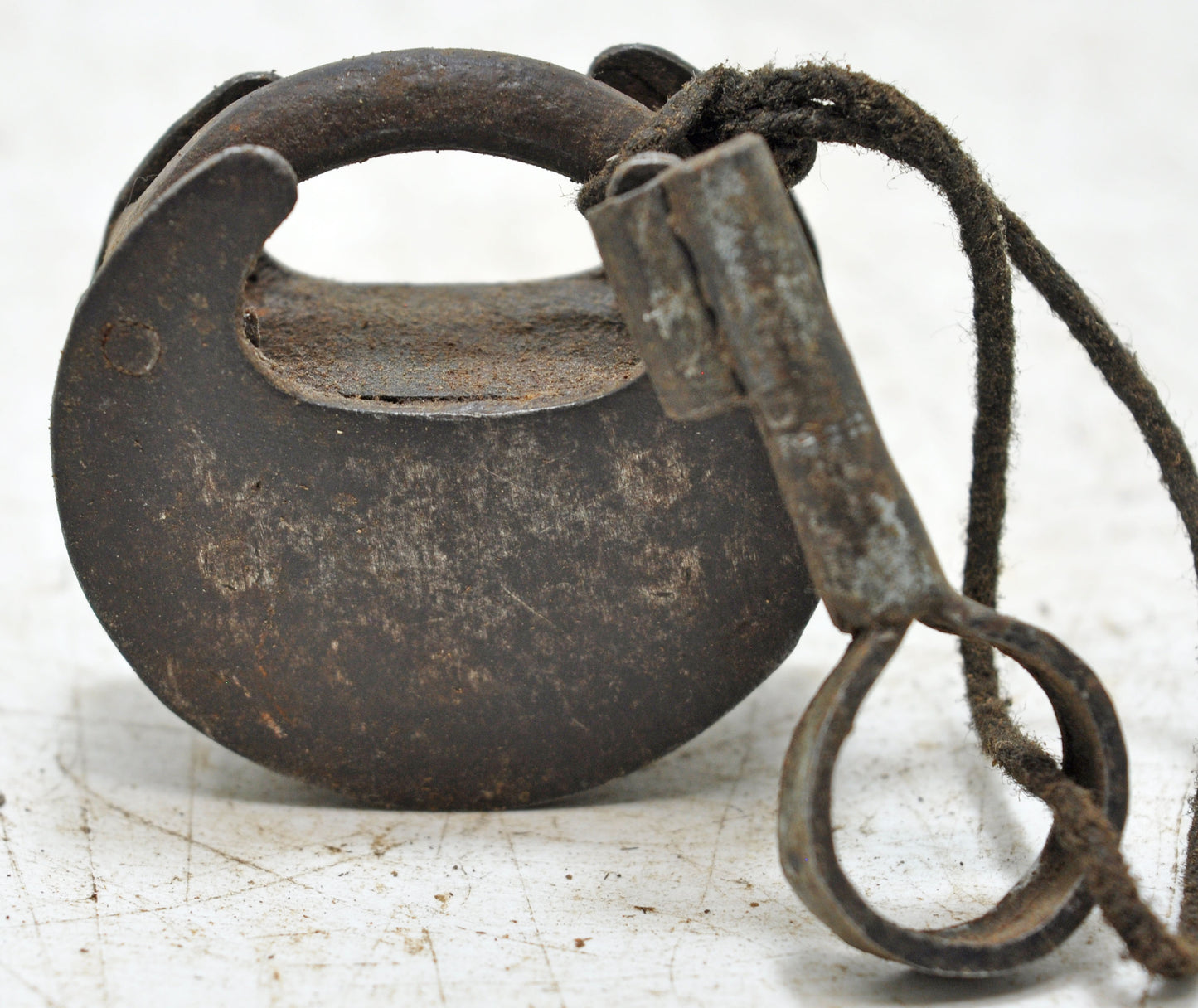 Antique Iron Round Pad Lock with Key Original Old Hand Crafted Engraved Working