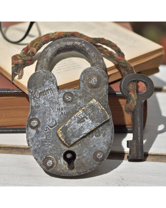 Antique Iron Levers System Pad Lock With Key Original Old Hand Crafted Working