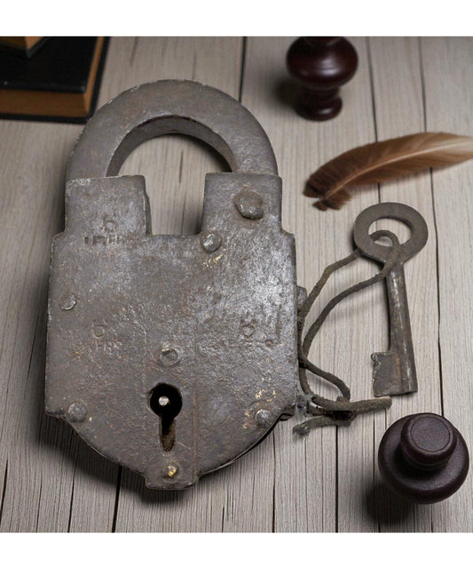 Antique Iron Levers System Pad Lock With Key Original Old Hand Crafted Working