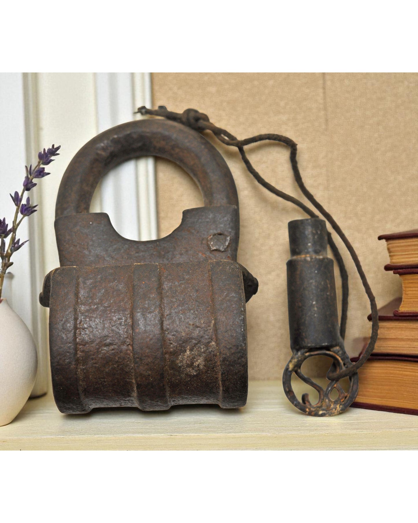 Antique Iron Spring Lever System Pad Lock Original Old Hand Crafted Engraved Working