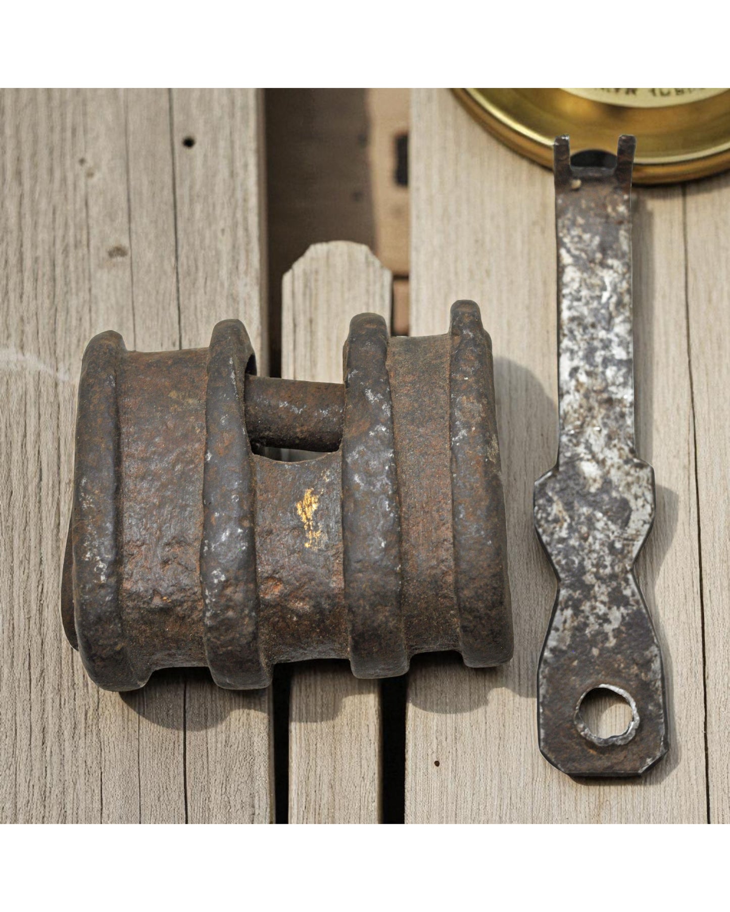 Antique Iron Large Strip System Pad Lock Original Old Hand Crafted Engraved Working