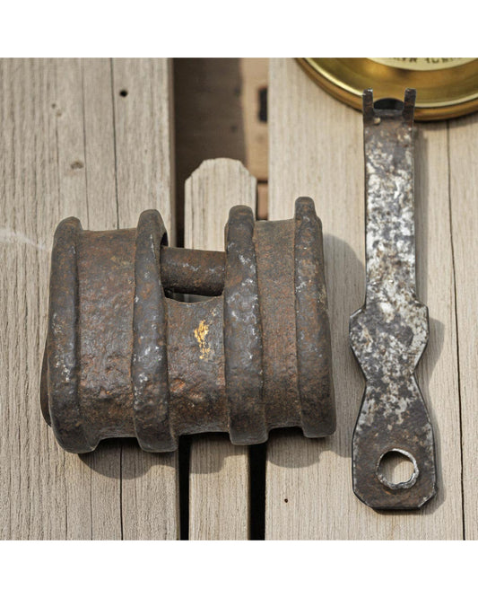 Antique Iron Large Strip System Pad Lock Original Old Hand Crafted Engraved Working