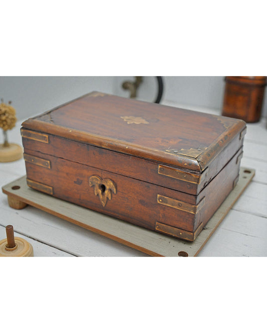 Vintage Wooden Brass Fitted Storage Box Original Old Hand Crafted