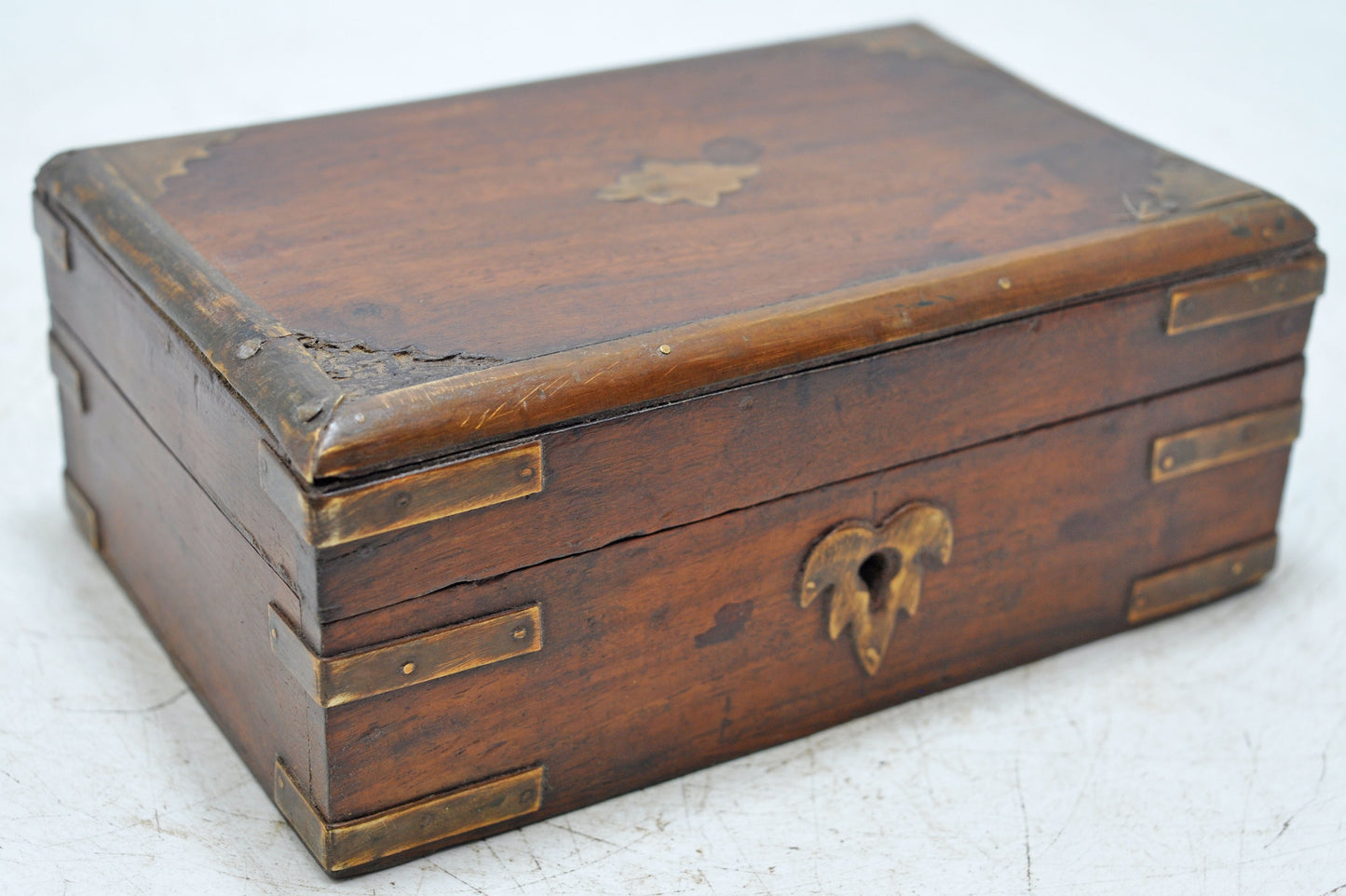 Vintage Wooden Brass Fitted Storage Box Original Old Hand Crafted