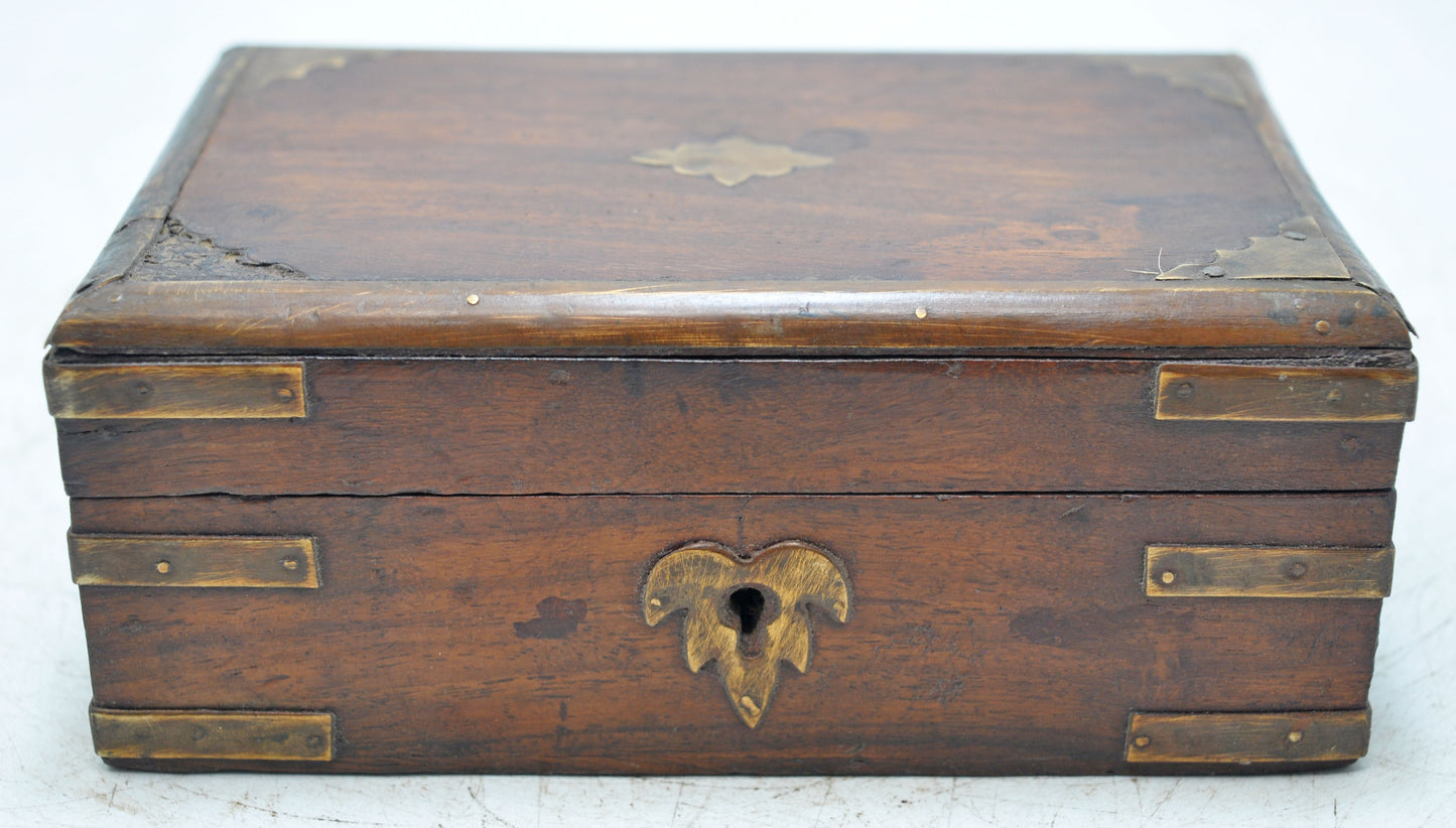 Vintage Wooden Brass Fitted Storage Box Original Old Hand Crafted