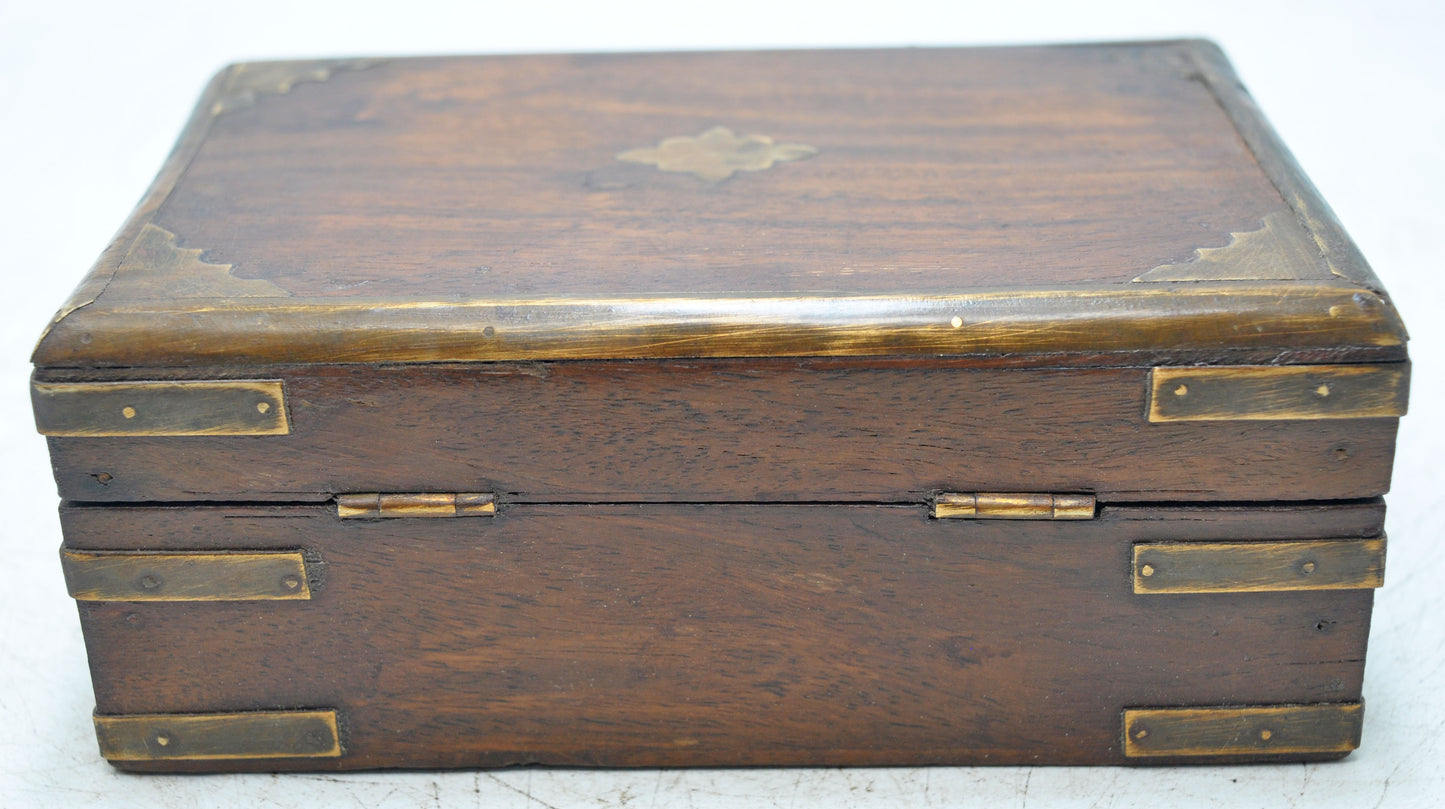 Vintage Wooden Brass Fitted Storage Box Original Old Hand Crafted