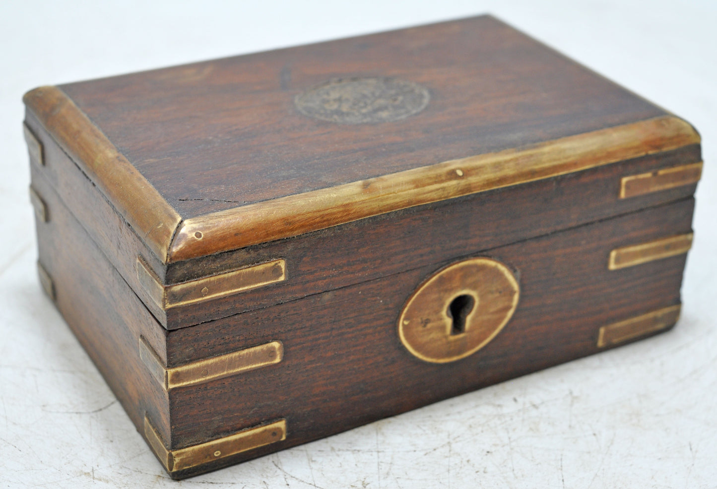Vintage Wooden Brass Fitted Storage Box Original Old Hand Crafted