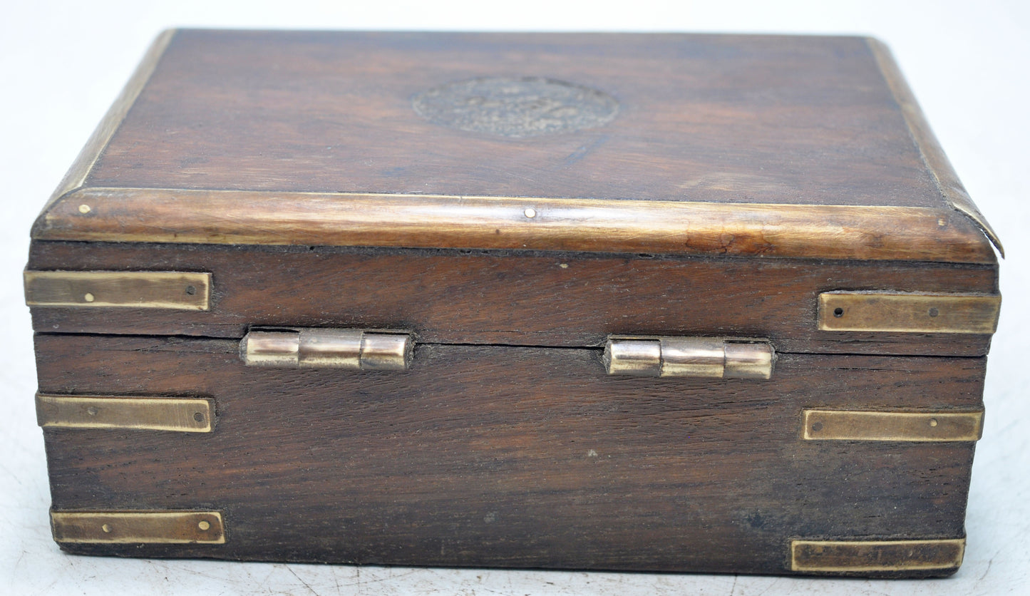 Vintage Wooden Brass Fitted Storage Box Original Old Hand Crafted