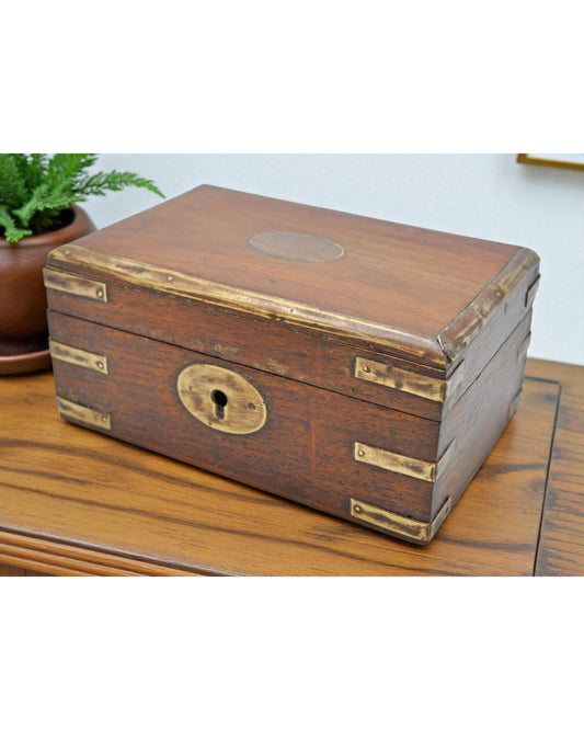 Vintage Wooden Brass Fitted Storage Box Original Old Hand Crafted