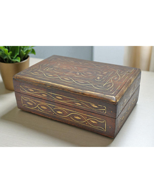 Vintage Wooden Brass Fitted Storage Box Original Old Hand Crafted