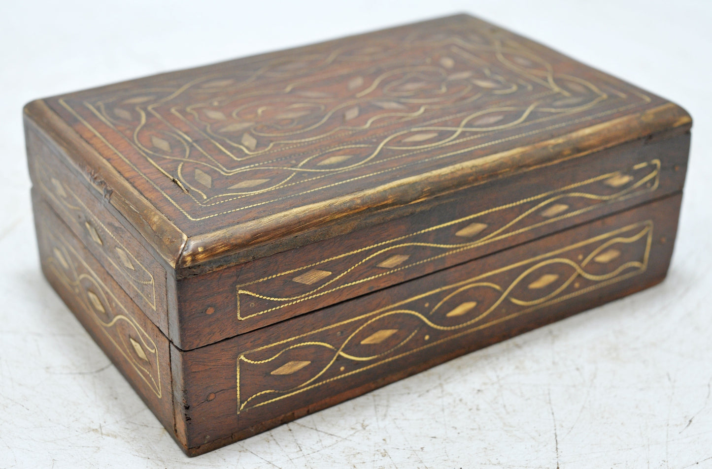 Vintage Wooden Brass Fitted Storage Box Original Old Hand Crafted