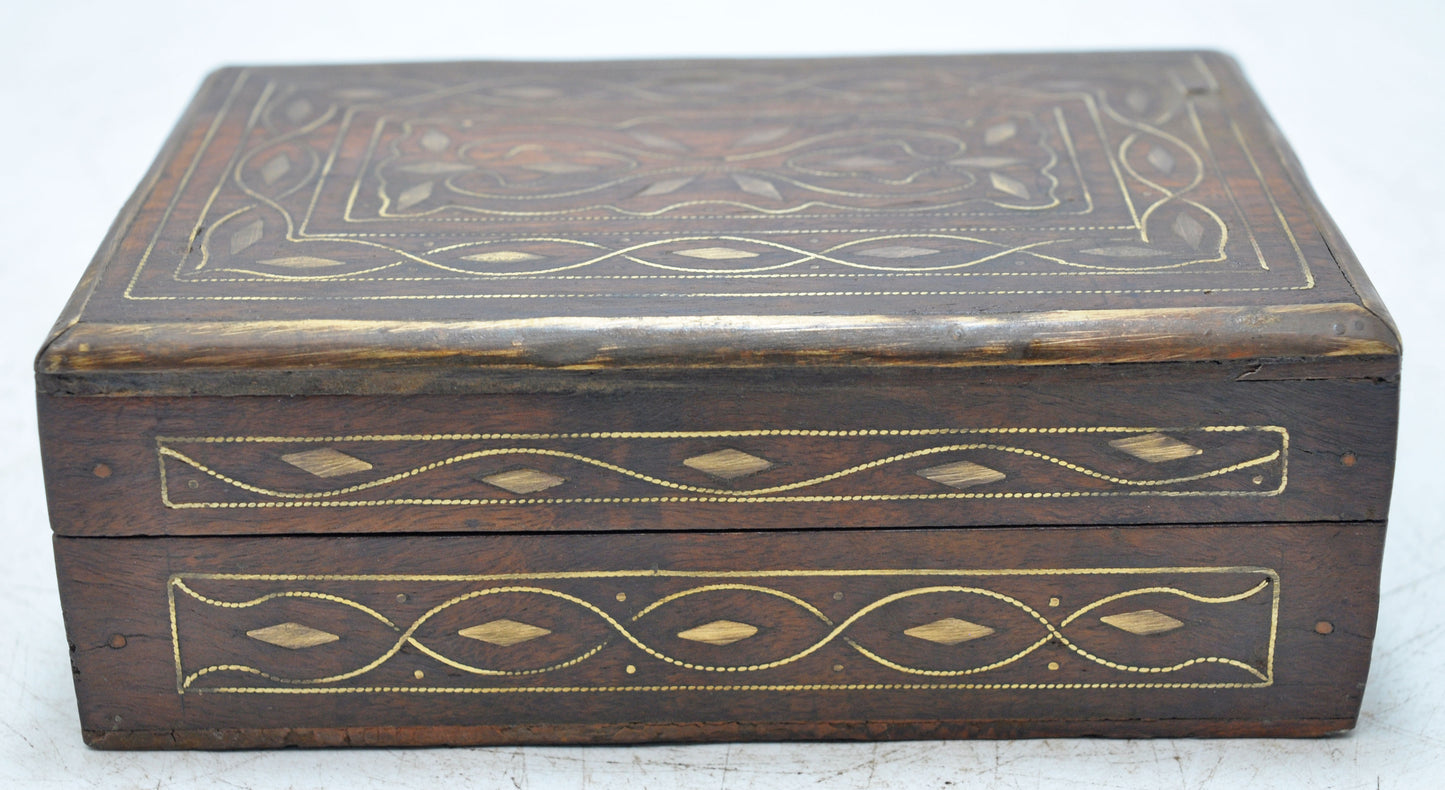 Vintage Wooden Brass Fitted Storage Box Original Old Hand Crafted