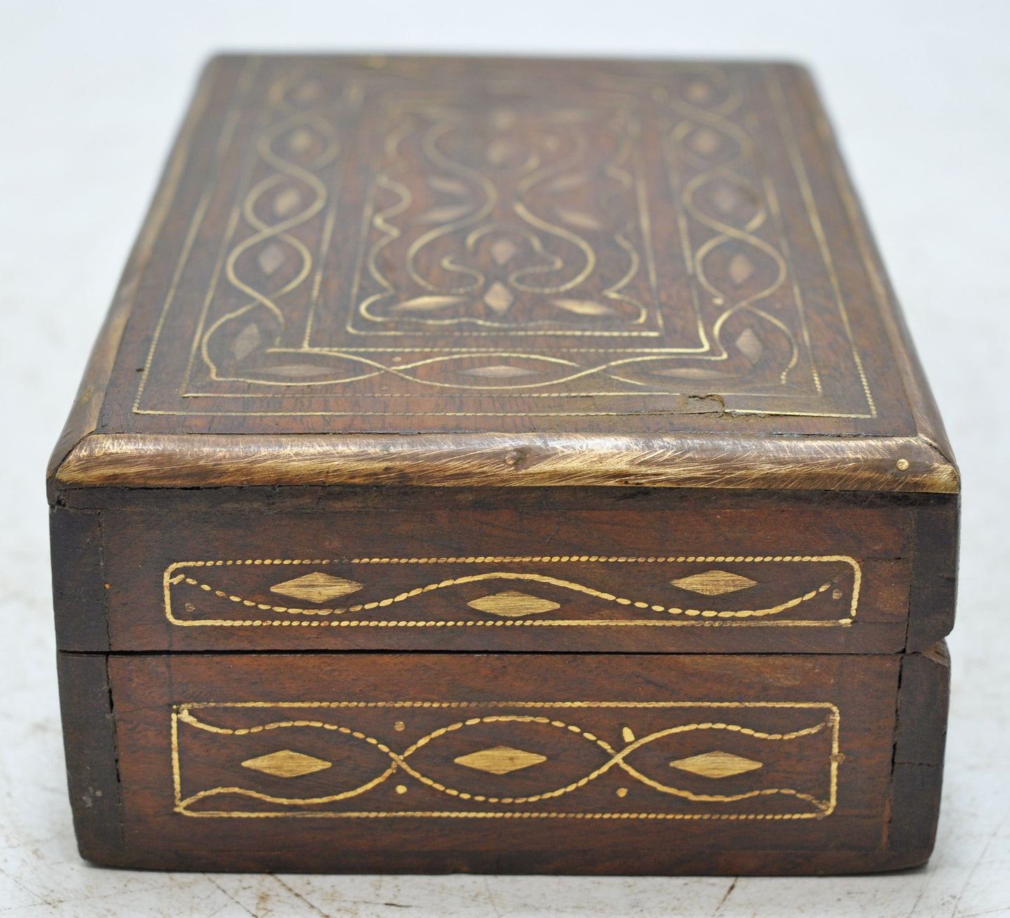Vintage Wooden Brass Fitted Storage Box Original Old Hand Crafted