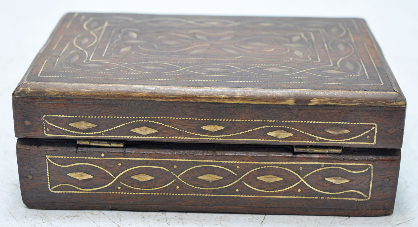 Vintage Wooden Brass Fitted Storage Box Original Old Hand Crafted