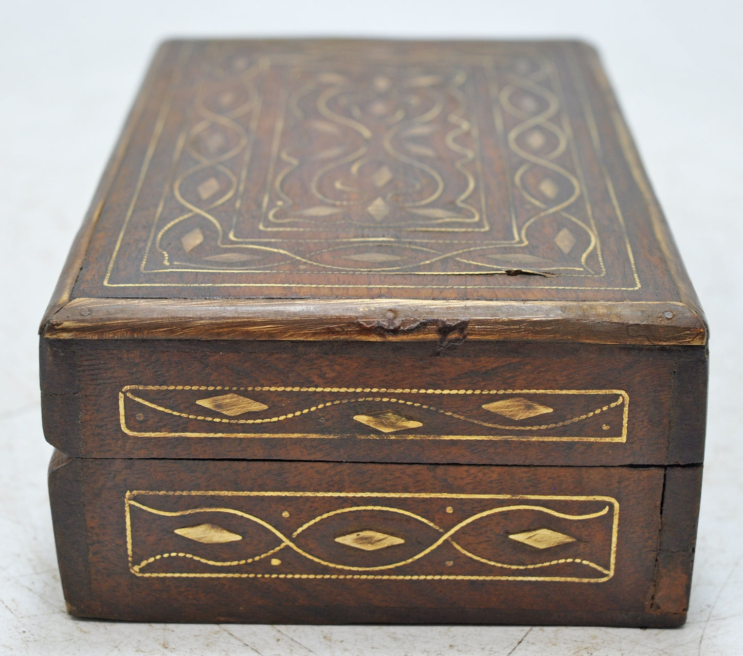 Vintage Wooden Brass Fitted Storage Box Original Old Hand Crafted