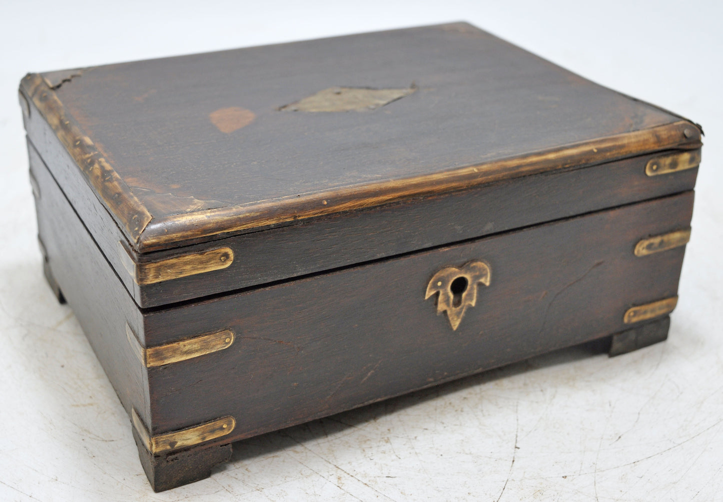 Vintage Wooden Brass Fitted Storage Box Original Old Hand Crafted