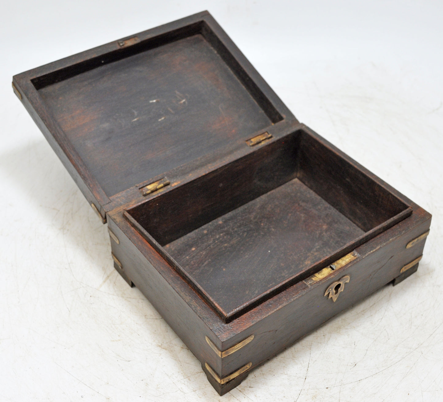 Vintage Wooden Brass Fitted Storage Box Original Old Hand Crafted