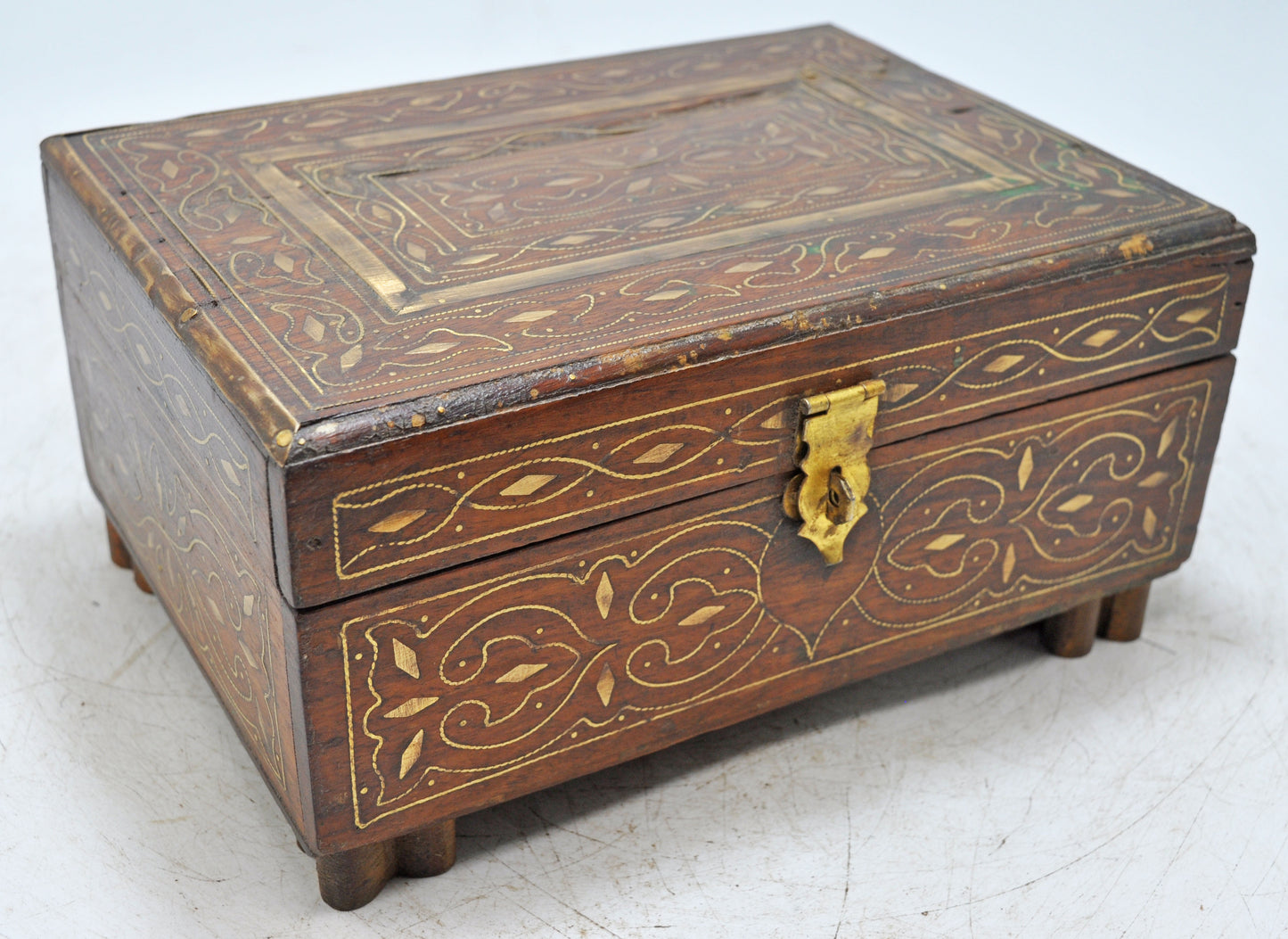 Vintage Wooden Brass Fitted Storage Box Original Old Hand Crafted