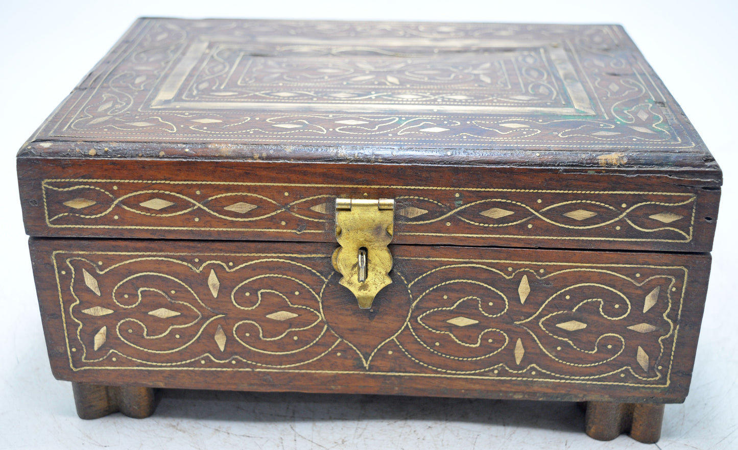 Vintage Wooden Brass Fitted Storage Box Original Old Hand Crafted