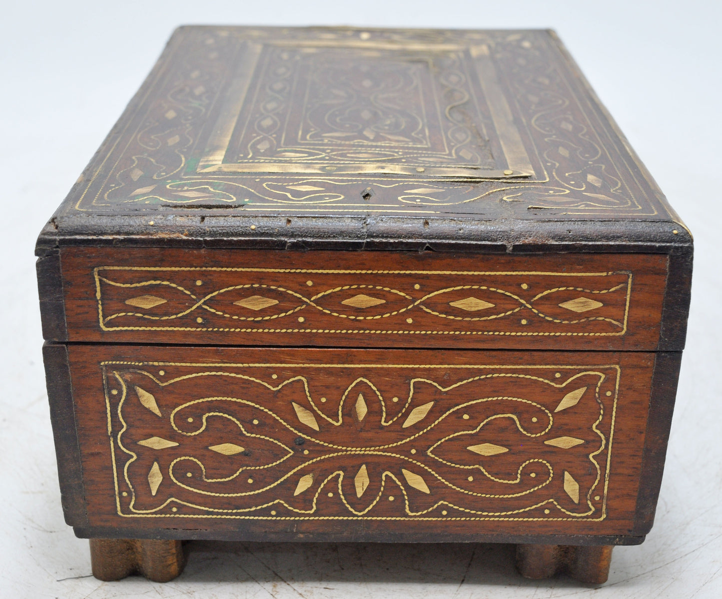 Vintage Wooden Brass Fitted Storage Box Original Old Hand Crafted