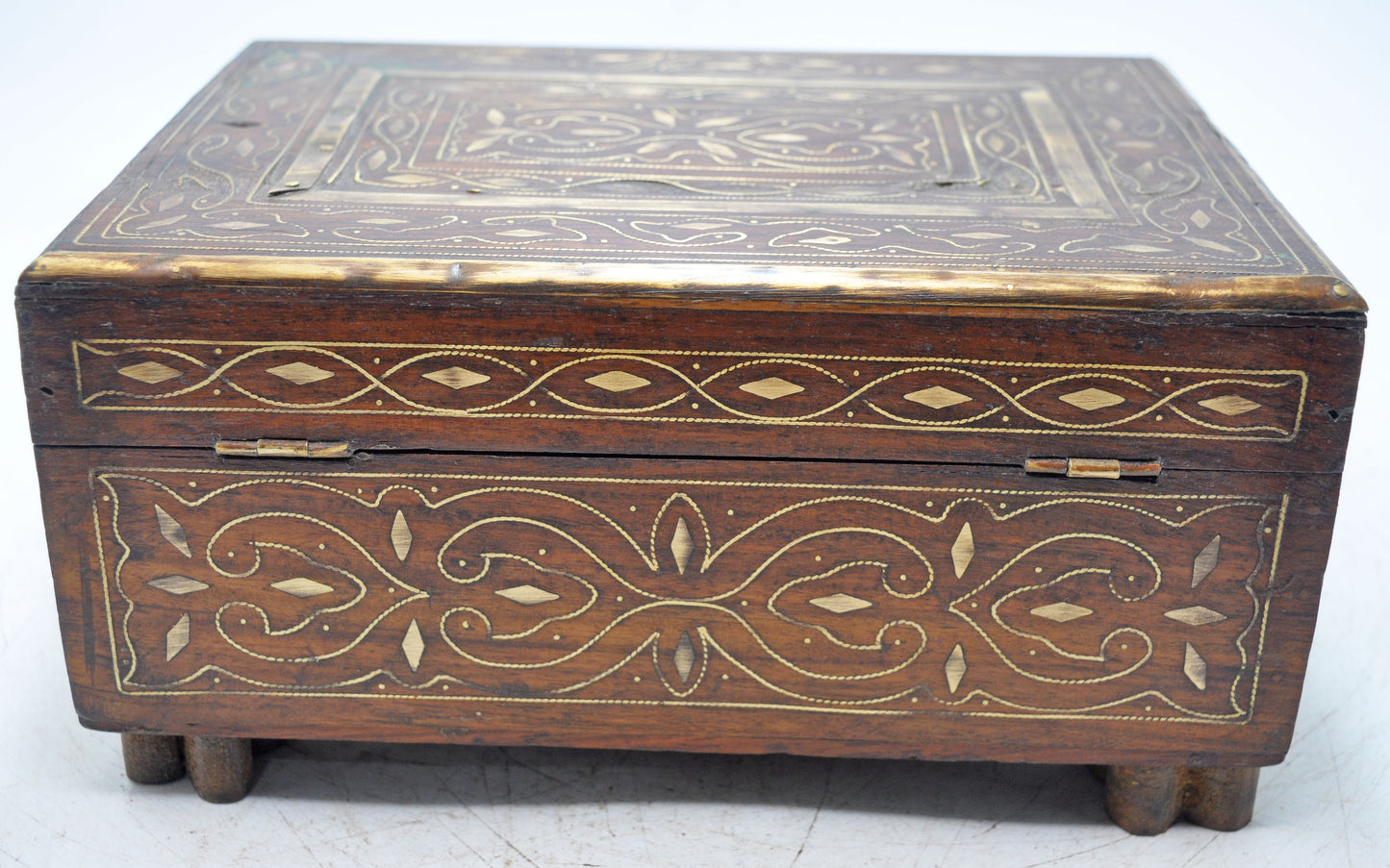 Vintage Wooden Brass Fitted Storage Box Original Old Hand Crafted