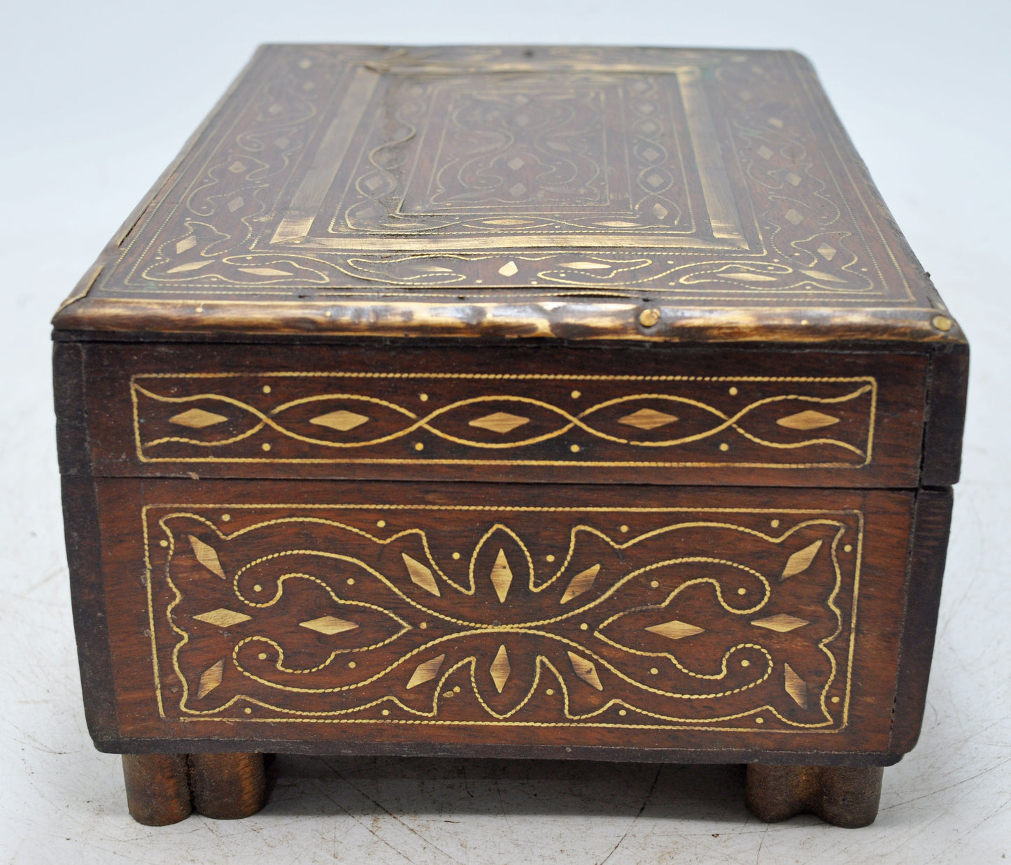 Vintage Wooden Brass Fitted Storage Box Original Old Hand Crafted