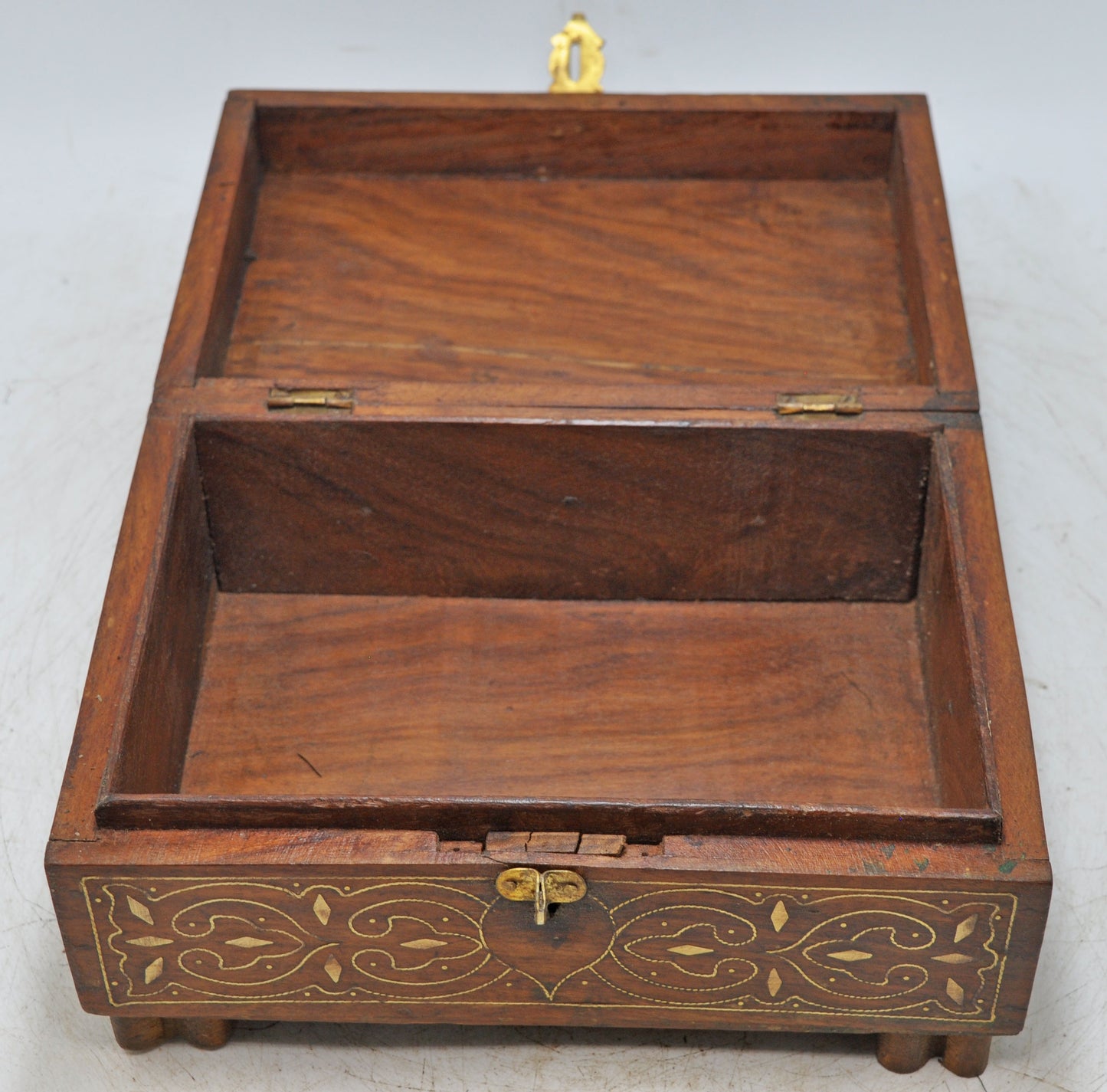 Vintage Wooden Brass Fitted Storage Box Original Old Hand Crafted