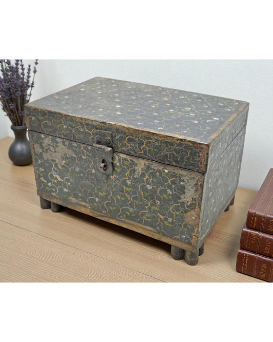 Vintage Wooden Storage Chest Box Original Old Hand Crafted Painted