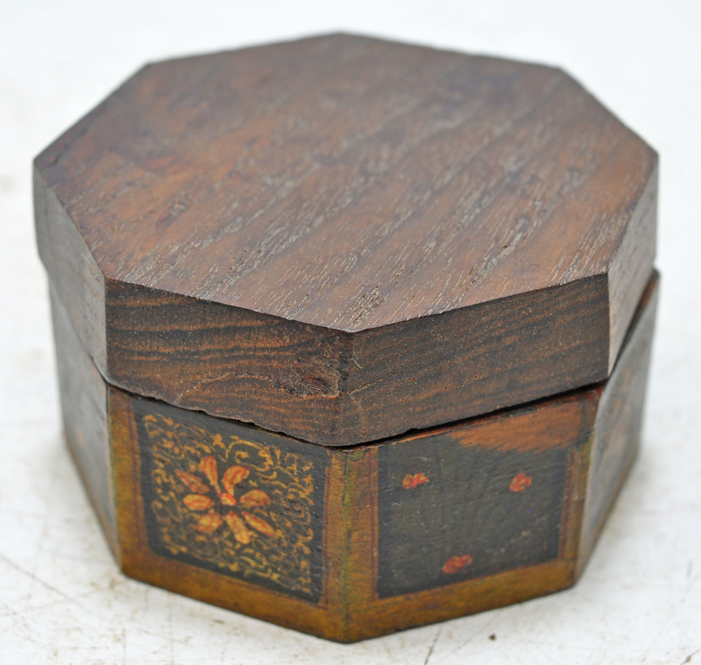 Vintage Wooden Small Octagonal Storage Box Original Old Hand Crafted Painted