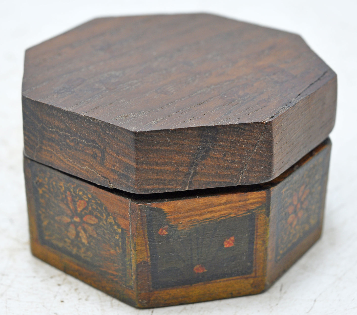 Vintage Wooden Small Octagonal Storage Box Original Old Hand Crafted Painted