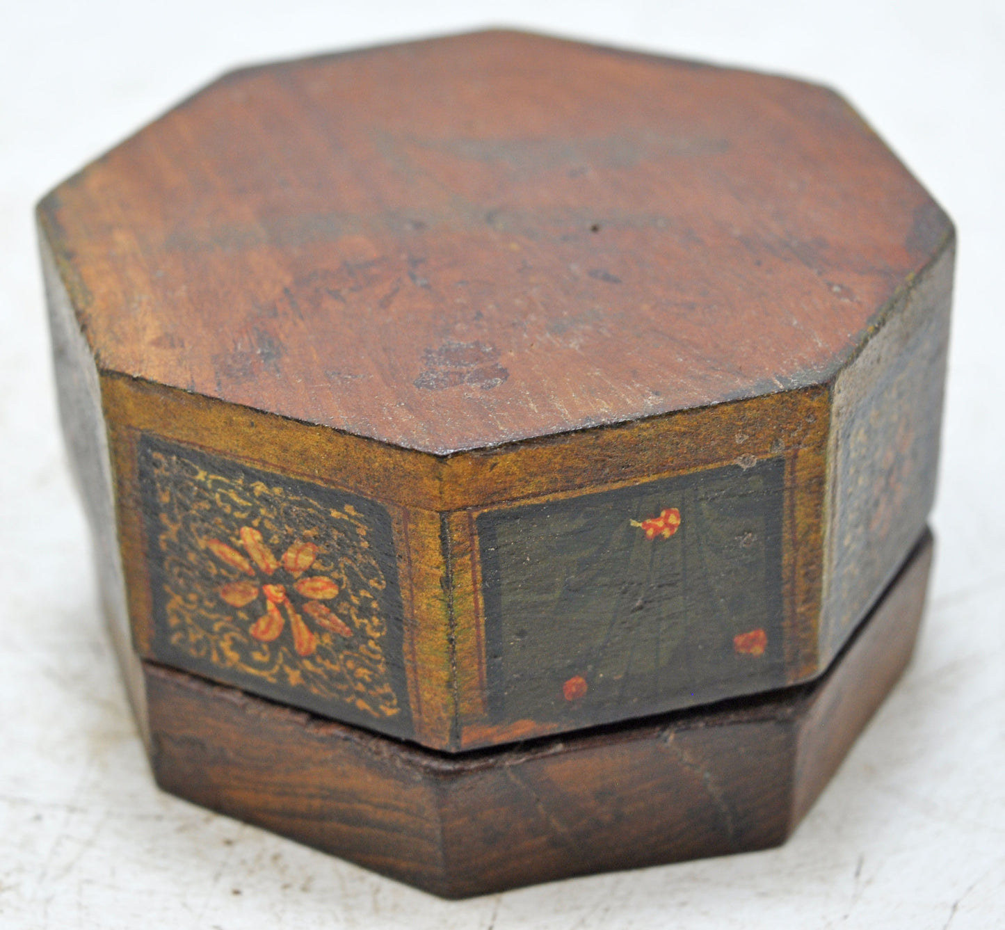 Vintage Wooden Small Octagonal Storage Box Original Old Hand Crafted Painted