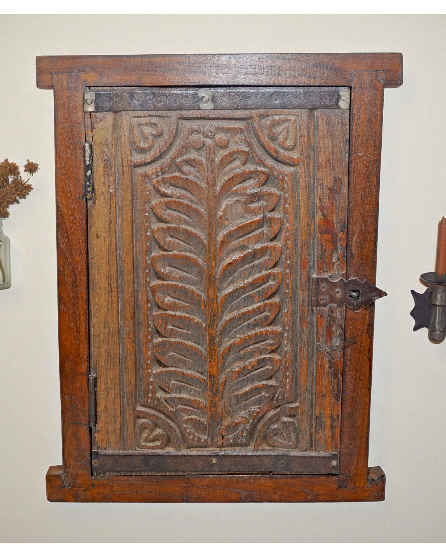 Antique Wooden Wall Décor Window Panel With Frame Original Old Hand Carved