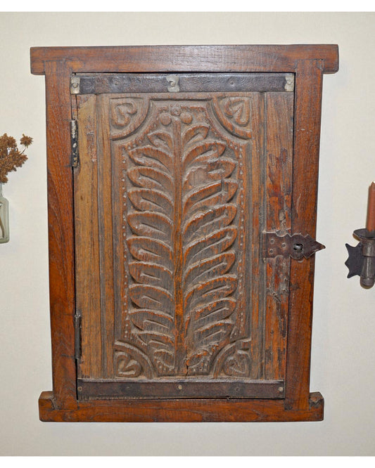Antique Wooden Wall Décor Window Panel With Frame Original Old Hand Carved