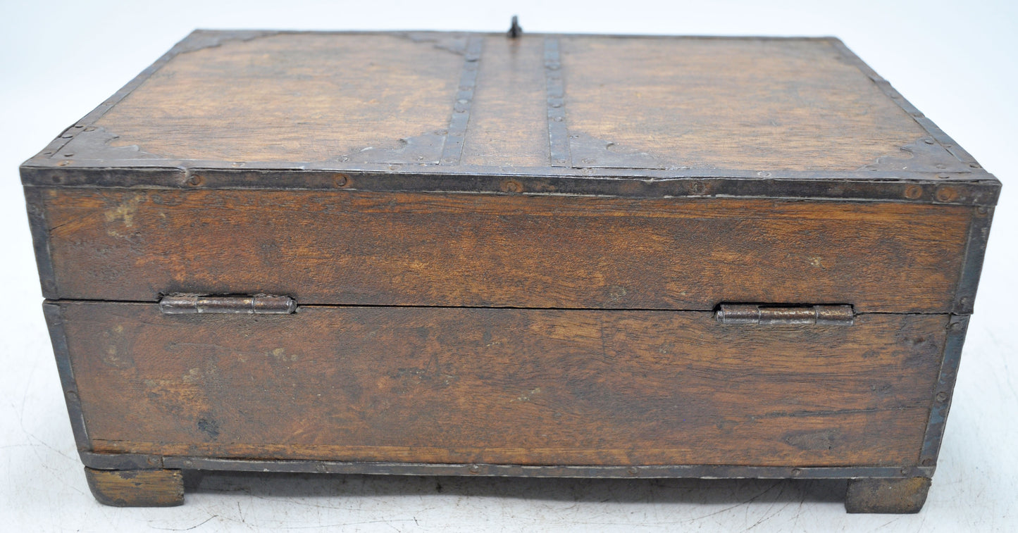 Vintage Wooden  Storage Box Original Old Hand Crafted Metal Fitted