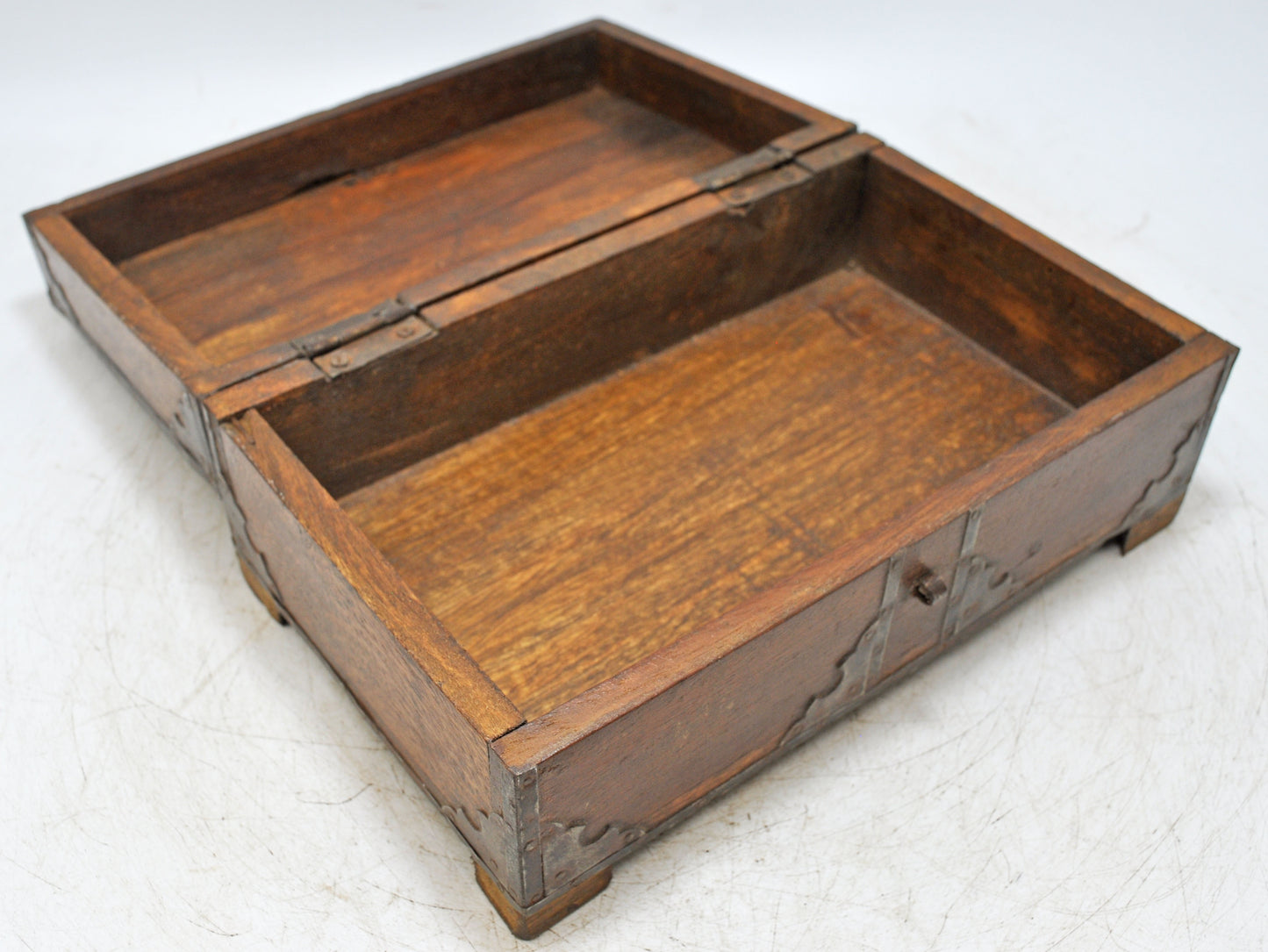 Vintage Wooden  Storage Box Original Old Hand Crafted Metal Fitted