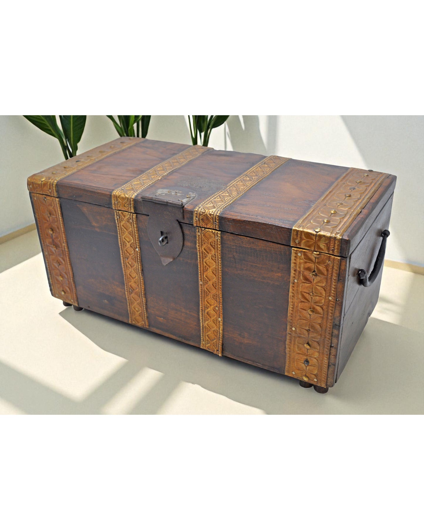 Vintage Wooden Storage Chest Box Original Old Hand Crafted Brass Fitted