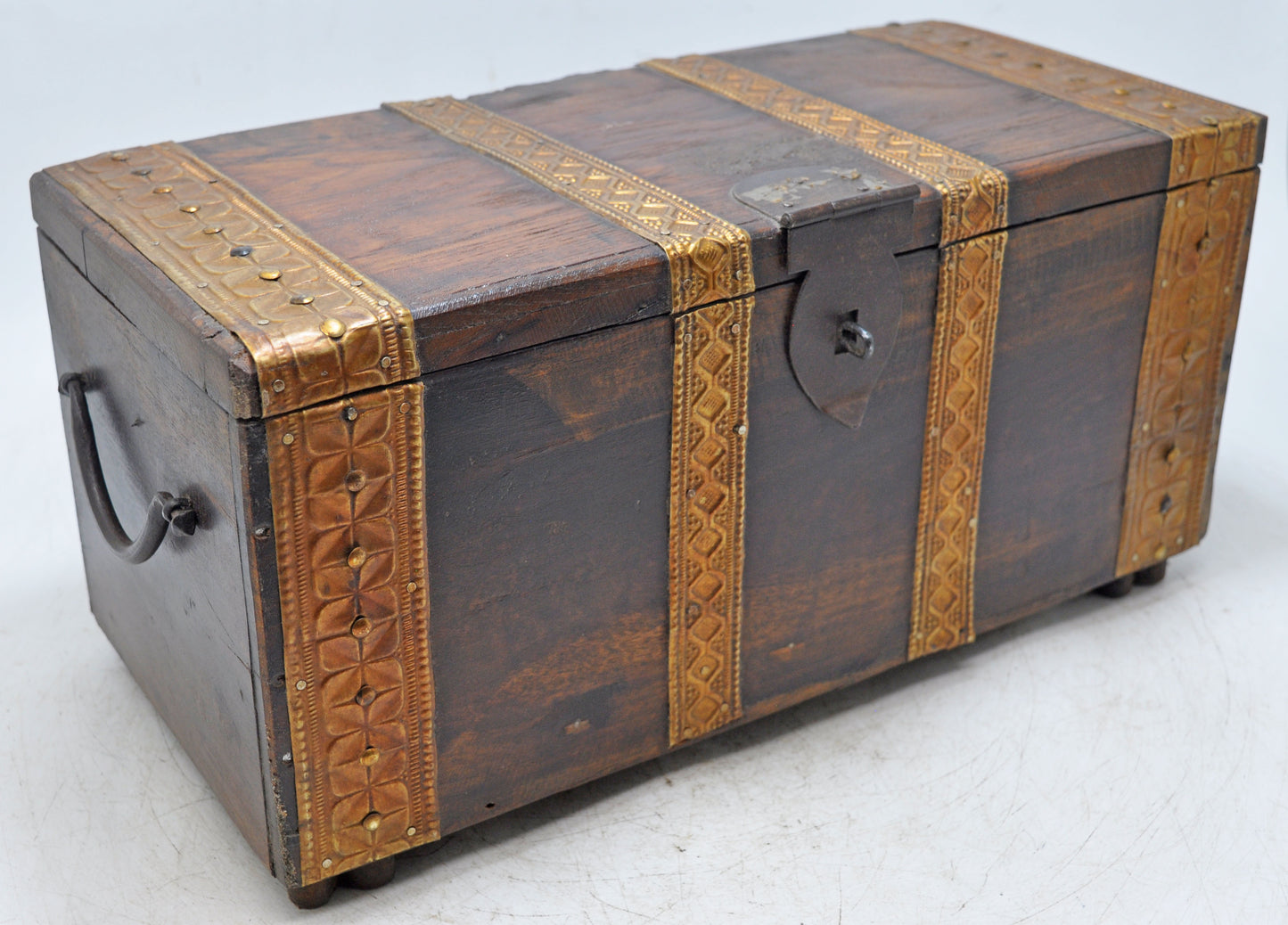 Vintage Wooden Storage Chest Box Original Old Hand Crafted Brass Fitted