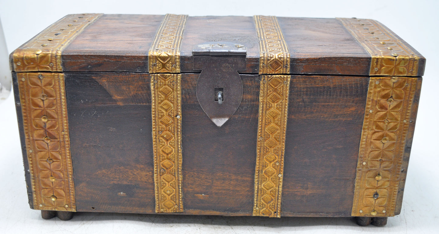 Vintage Wooden Storage Chest Box Original Old Hand Crafted Brass Fitted
