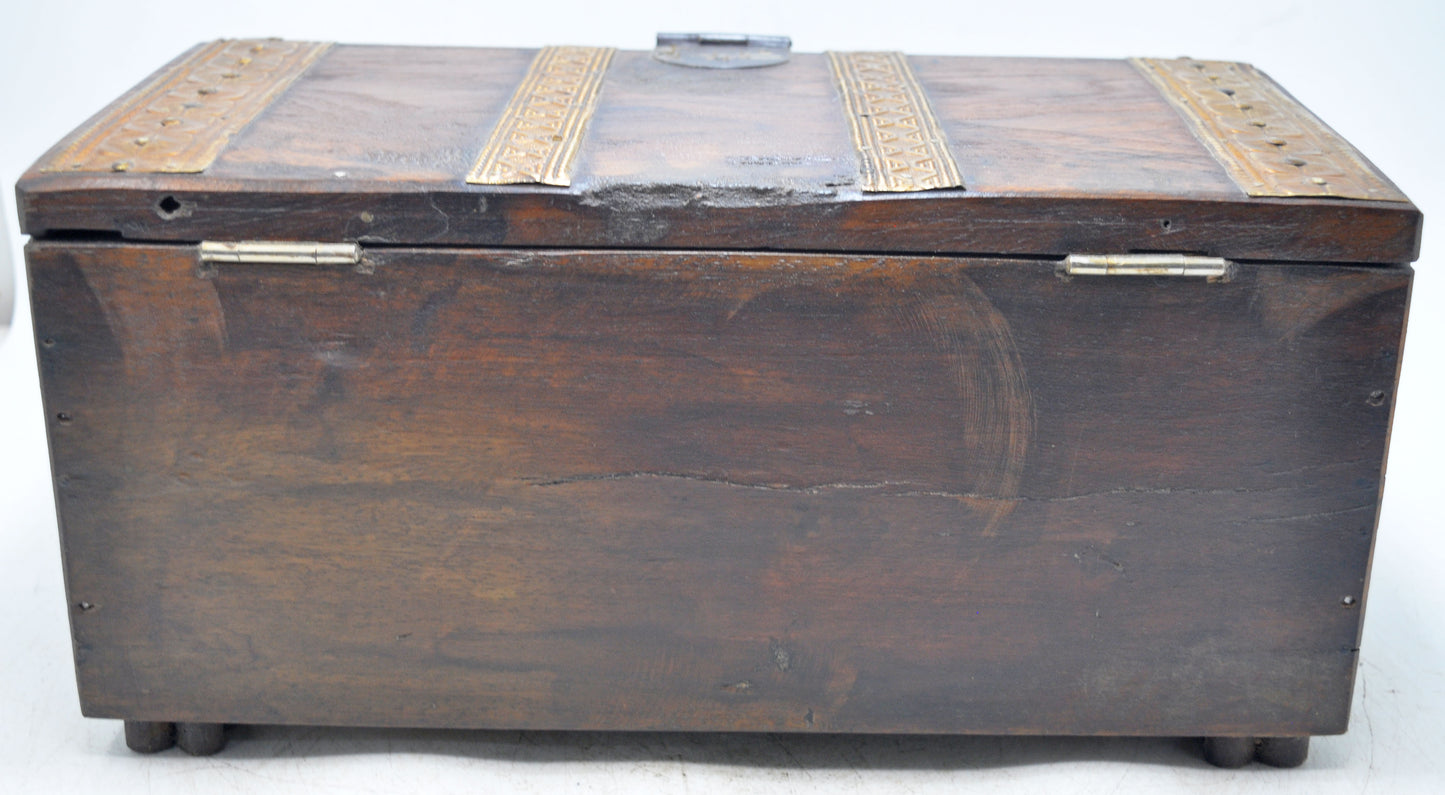 Vintage Wooden Storage Chest Box Original Old Hand Crafted Brass Fitted