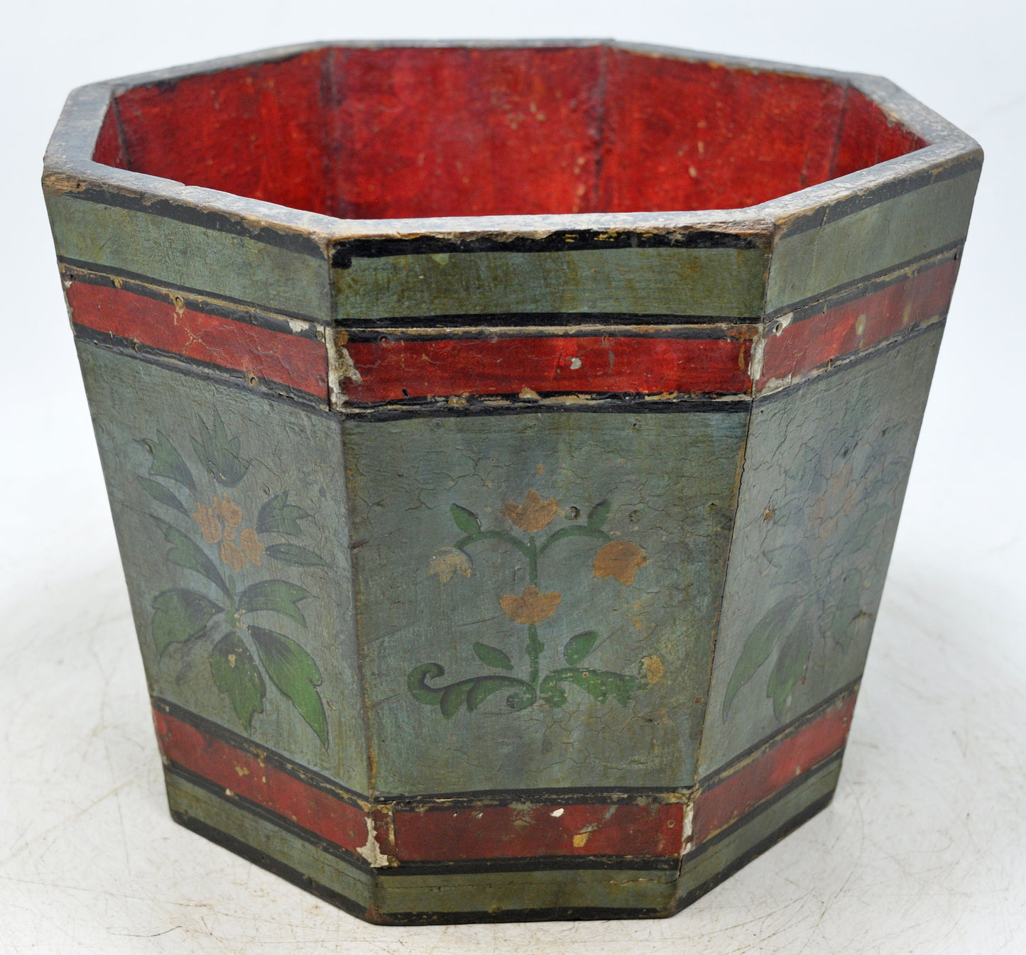 Vintage Wooden Small Planter Pot Original Old Hand Crafted Fine Painted