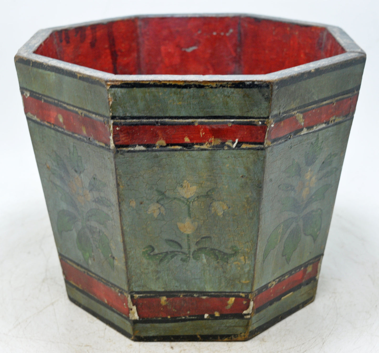 Vintage Wooden Small Planter Pot Original Old Hand Crafted Fine Painted