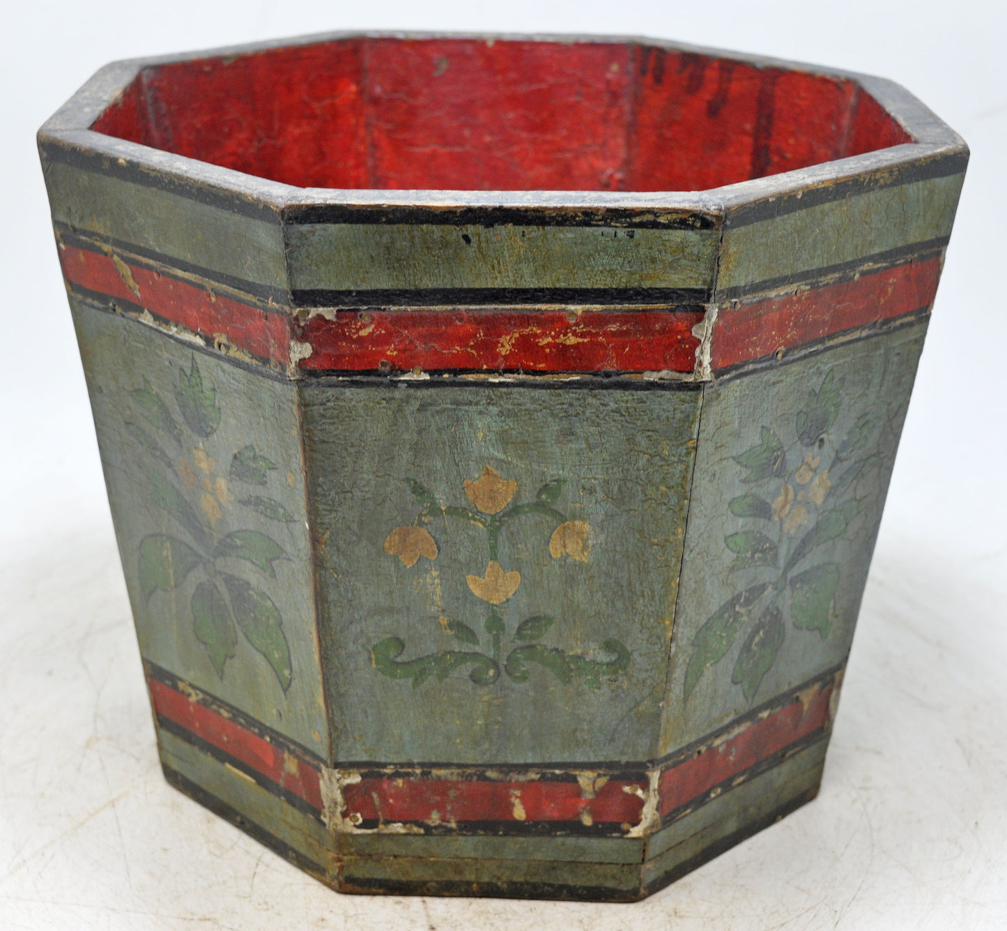 Vintage Wooden Small Planter Pot Original Old Hand Crafted Fine Painted