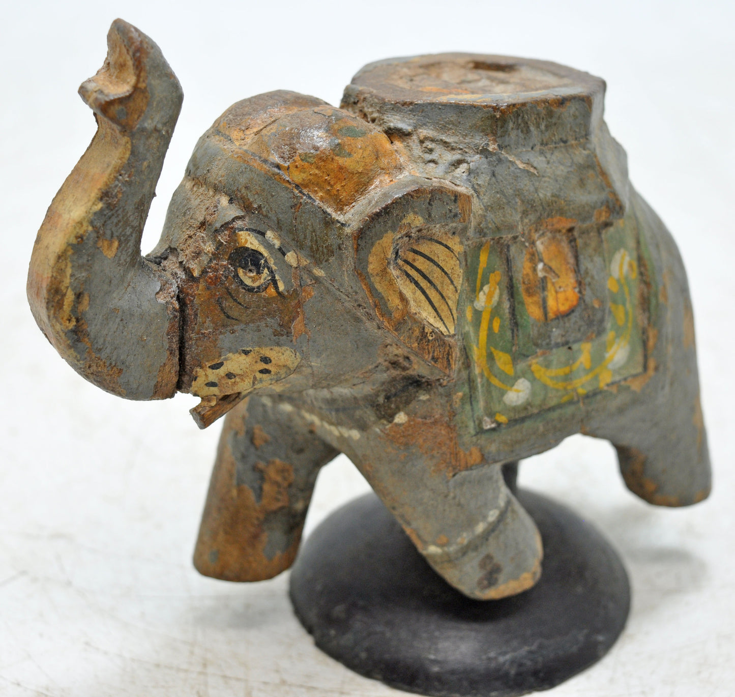 Vintage Wooden Elephant Figurine Original Old Hand Carved
