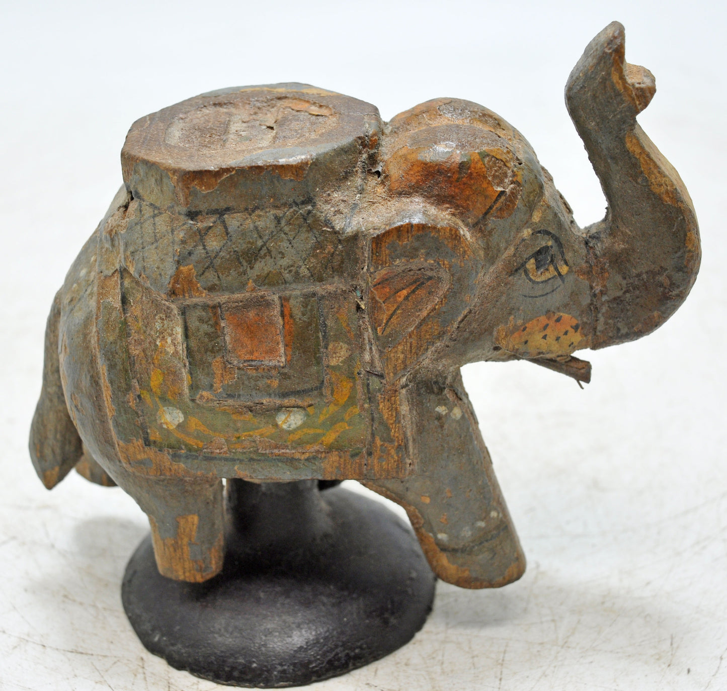 Vintage Wooden Elephant Figurine Original Old Hand Carved