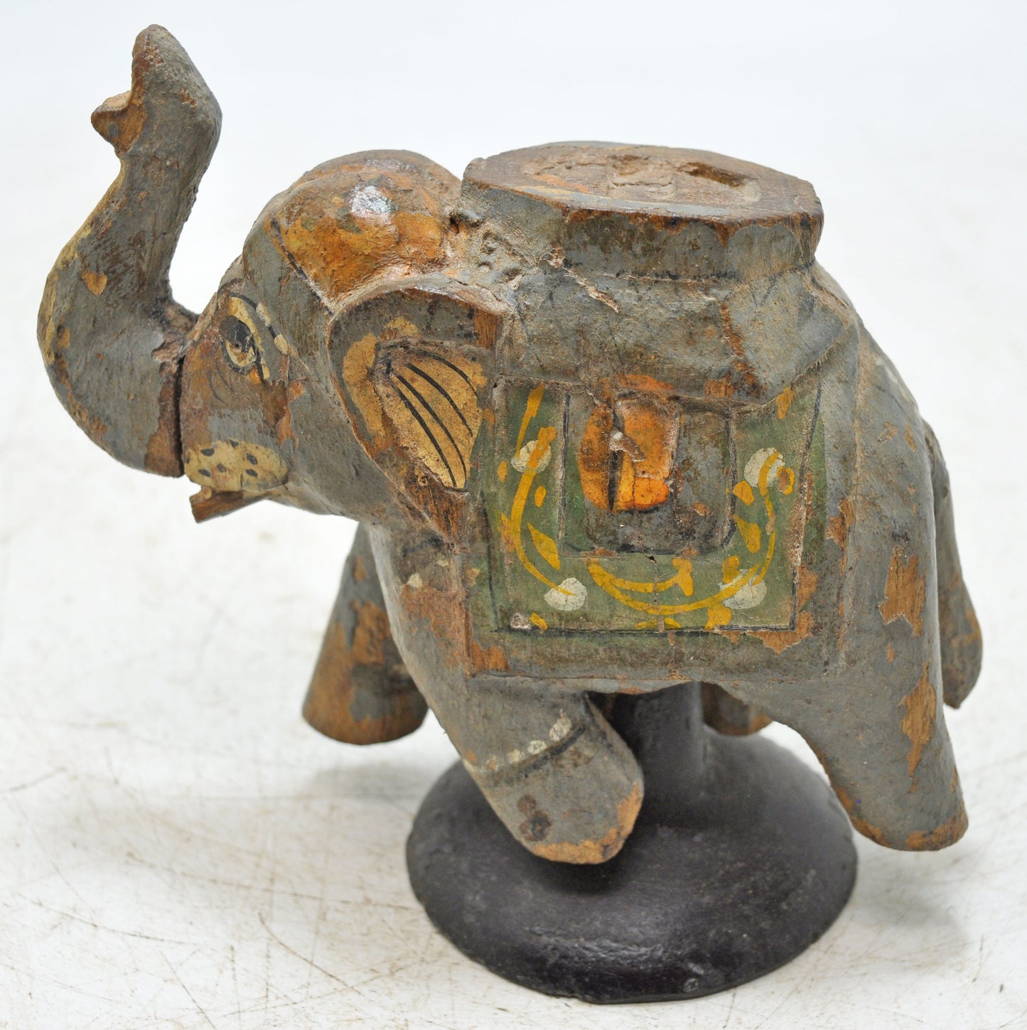 Vintage Wooden Elephant Figurine Original Old Hand Carved