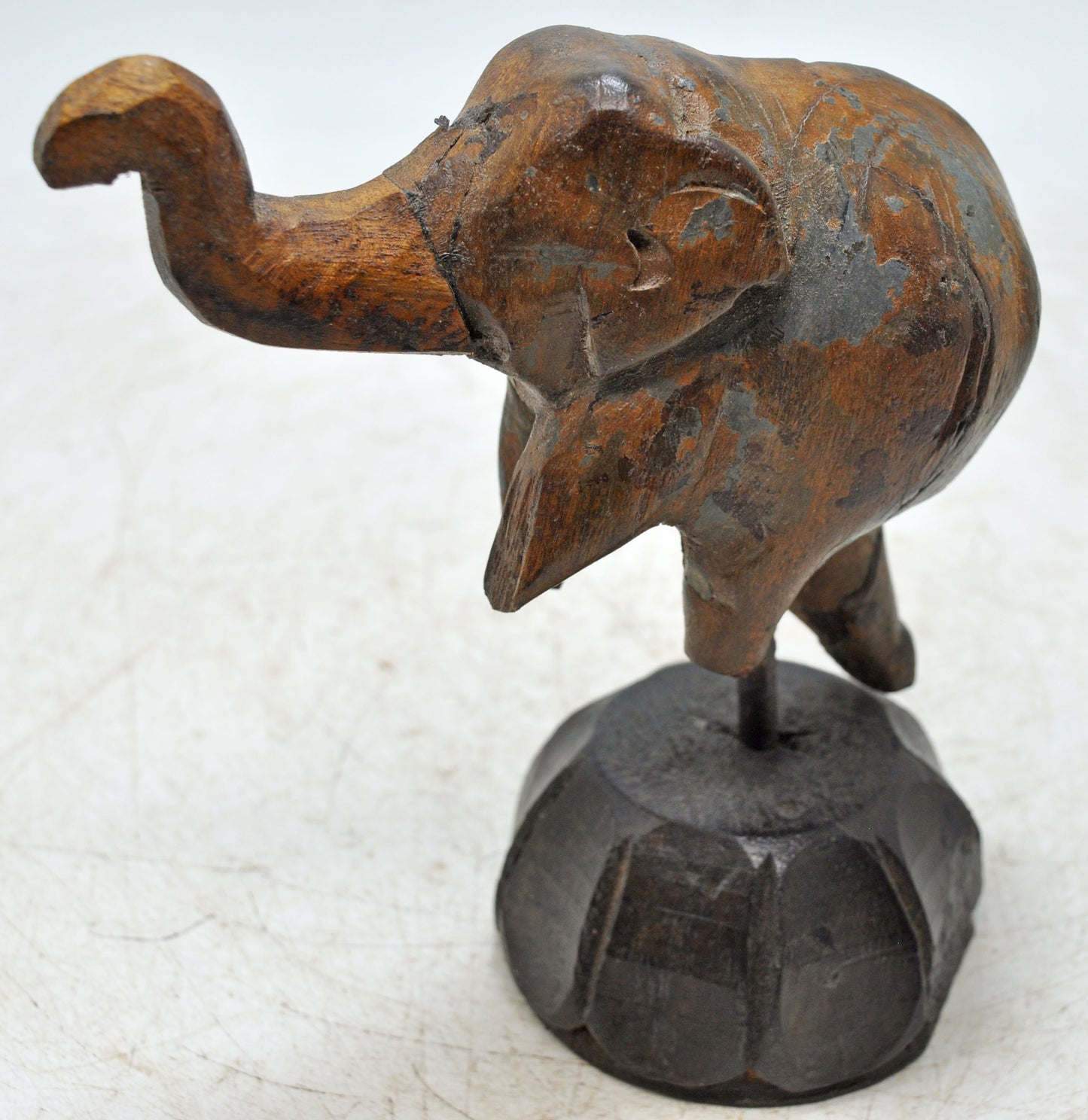 Vintage Wooden Elephant Figurine Original Old Hand Carved